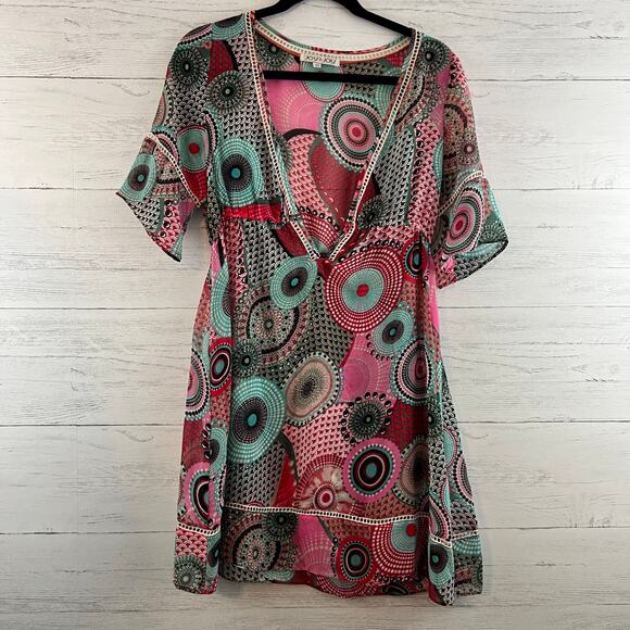 Jou Jou Printed Sheer Short Sleeve V Neck Cover Up Size XS - Picture 1 of 6